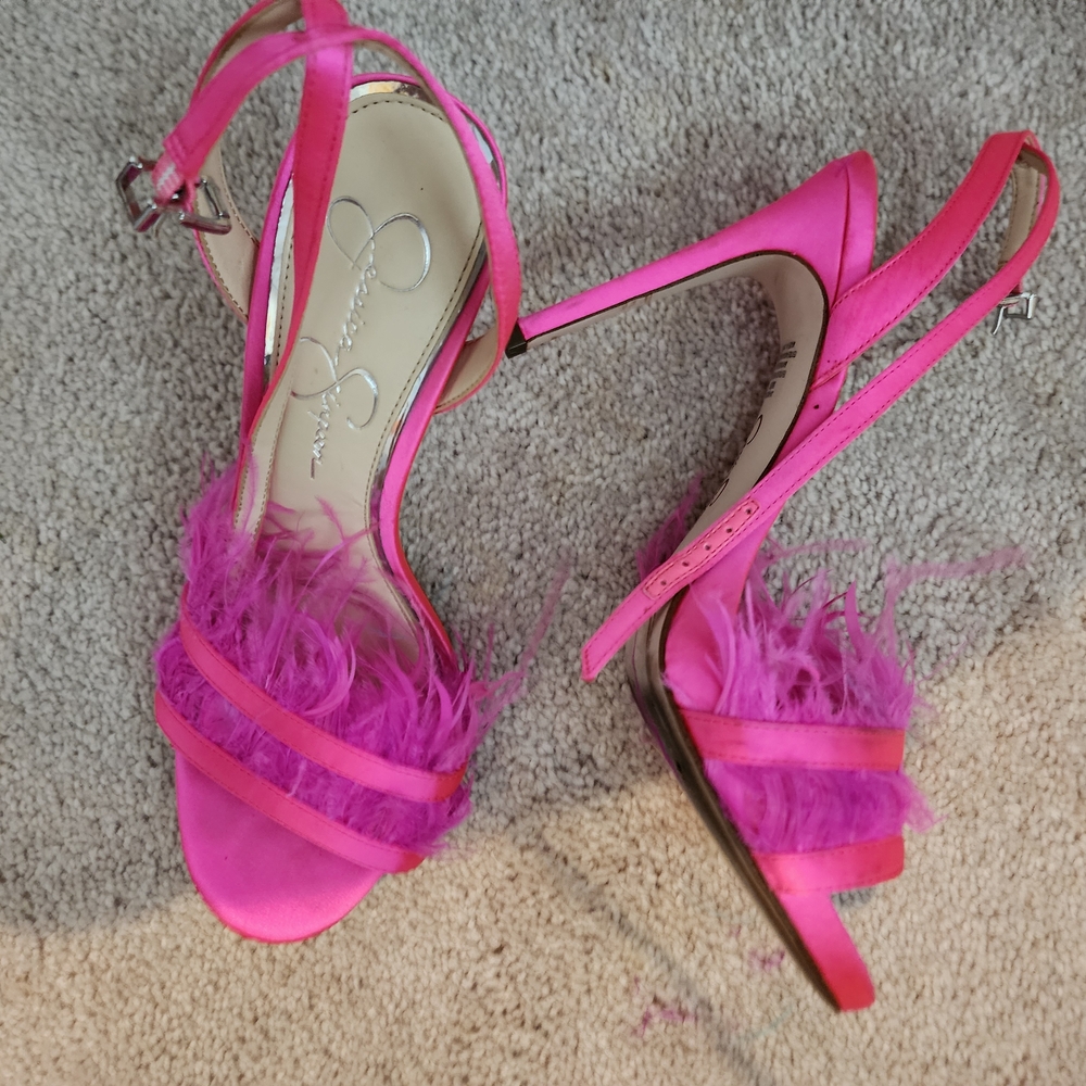Jessica Simpson Hot Pink Feathered Heels